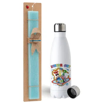 Inside Out, Easter Set, metallic stainless steel water bottle (750ml) & aromatic flat Easter candle (30cm) (TURQUOISE)