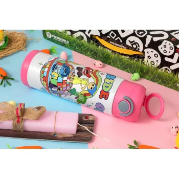 Inside Out, Easter candle, Childrens hot water bottle, stainless steel, with safety straw, PINK (500ml)