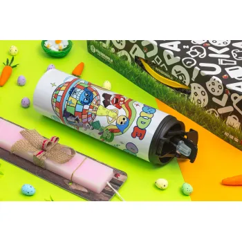 Inside Out, Easter candle,Travel Tumbler 2 Lids, with metal straw & cleaning brush & aromatic flat candle (30cm) (PINK)