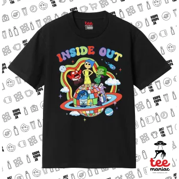 Inside Out, Κλασικό T-Shirt, διπλής ραφής, χωρίς πλευρικές ραφές ΜΑΥΡΟ από 100% βαμβάκι. Vegan & OEKO-TEX πιστοποιημένο.