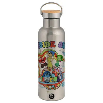 Inside Out, Μεταλλικό παγούρι θερμός (Stainless steel) Ασημένιο με ξύλινο καπακι (bamboo), διπλού τοιχώματος, 750ml