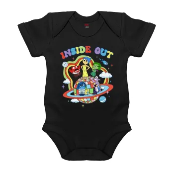 Inside Out, Βρεφικό φορμάκι μωρού, 0-18 μηνών, ΜΑΥΡΟ, 100% Organic Cotton, κοντομάνικο