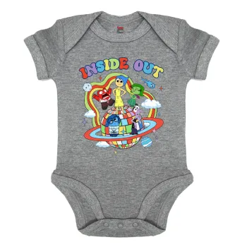 Inside Out, Βρεφικό φορμάκι μωρού, 0-18 μηνών, ΓΚΡΙ ΜΕΛΑΝΖΕ, 100% Organic Cotton, κοντομάνικο