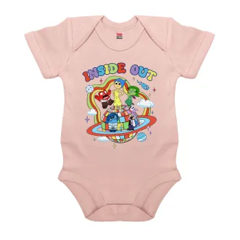 Inside Out, Βρεφικό φορμάκι μωρού, 0-18 μηνών, ΡΟΖ POWDER, 100% Organic Cotton, κοντομάνικο
