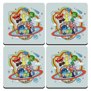 Inside Out, ΣΕΤ 4 Σουβέρ ξύλινα τετράγωνα (9cm)