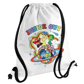 Inside Out, Τσάντα πλάτης πουγκί GYMBAG λευκή, με τσέπη (40x48cm) & χονδρά κορδόνια