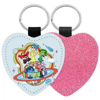 Inside Out, Μπρελόκ PU δερμάτινο glitter καρδιά ΡΟΖ