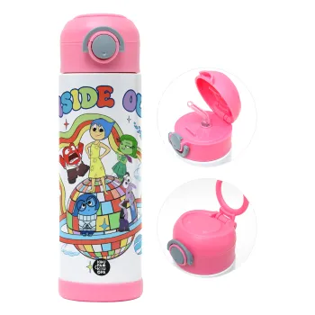 Inside Out, Children's hot water bottle, stainless steel, with safety straw, PINK (500ml)