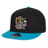 Καπέλο παιδικό Flat Snapback, Μαύρο/Μπλε (100% ΒΑΜΒΑΚΕΡΟ, ΠΑΙΔΙΚΟ, UNISEX, ONE SIZE)