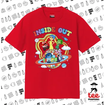 Inside Out, Κλασικό T-Shirt, διπλής ραφής, χωρίς πλευρικές ραφές ΚΟΚΚΙΝΟ από 100% βαμβάκι. Vegan & OEKO-TEX πιστοποιημένο.