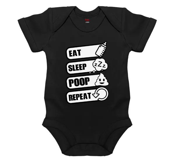 Eat — Βρεφικό φορμάκι μωρού, 0-18 μηνών, ΜΑΥΡΟ, 100% Organic Cotton, κοντομάνικο