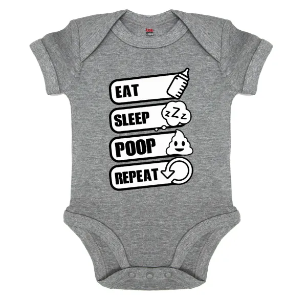 Eat — Short-sleeve baby bodysuit, 0-18 months, GREY MELANGE, 100% organic cotton