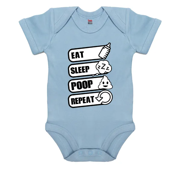 Eat — Short-sleeve baby bodysuit, 0-18 months, blue, 100% organic cotton