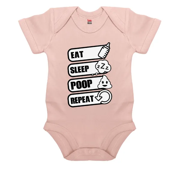 Eat — Short-sleeve baby bodysuit, 0-18 months, POWDER PINK, 100% organic cotton