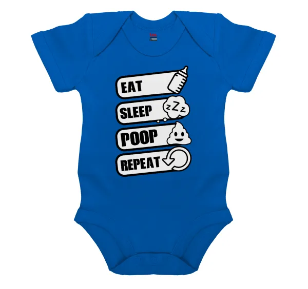 Eat — Short-sleeve baby bodysuit, cobalt blue, 100% organic cotton