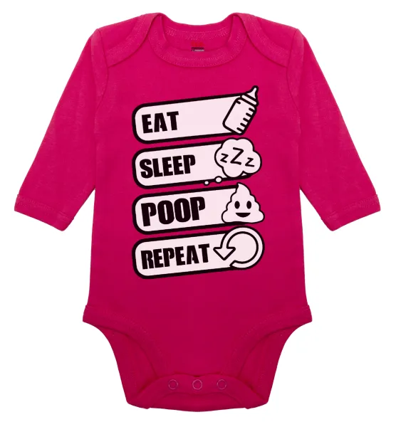 Eat — Long-sleeve baby bodysuit, 0-18 months, PINK, 100% organic cotton