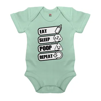 Eat, Sleep, Poop, Repeat, Βρεφικό φορμάκι μωρού, 0-18 μηνών, mint (Μέντα), 100% Organic Cotton, κοντομάνικο