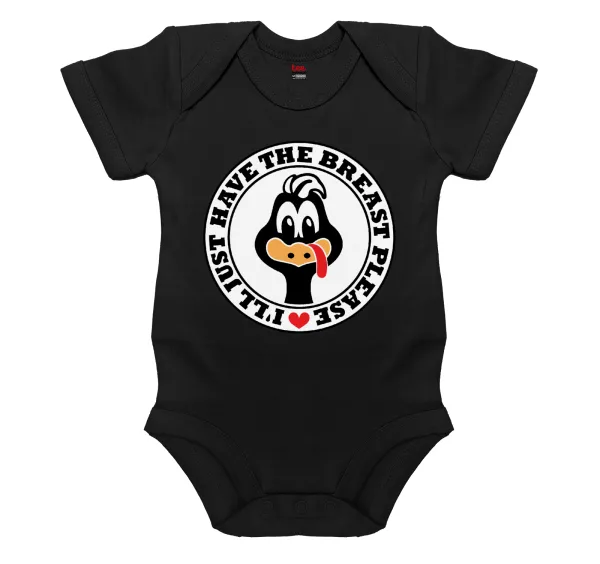 I'll Just Have The Breast Please — Short-sleeve baby bodysuit, 0-18 months, BLACK, 100% organic cotton