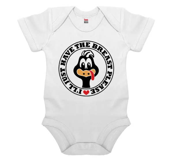 I'll Just Have The Breast Please — Short-sleeve baby bodysuit, 0-24 months, WHITE, 100% organic cotton
