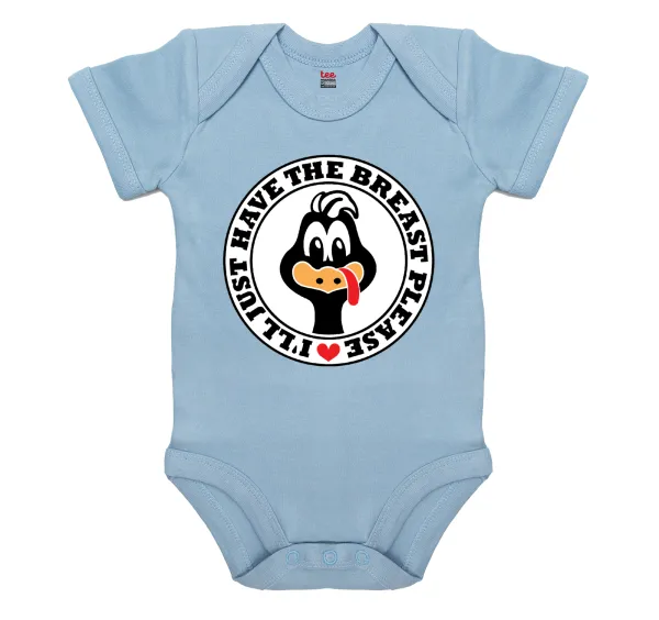 I'll Just Have The Breast Please — Short-sleeve baby bodysuit, 0-18 months, blue, 100% organic cotton