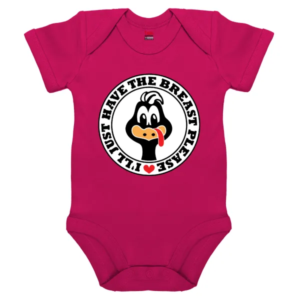 I'll Just Have The Breast Please — Short-sleeve baby bodysuit, 0-18 months, PINK, 100% organic cotton