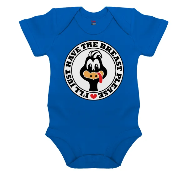 I'll Just Have The Breast Please — Short-sleeve baby bodysuit, cobalt blue, 100% organic cotton