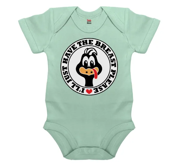 I'll Just Have The Breast Please — Short-sleeve baby bodysuit, 0-18 months, mint, 100% organic cotton