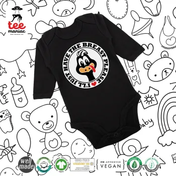 I'll Just Have The Breast Please, Μακρυμάνικο βρεφικό φορμάκι, 0-18 μηνών, ΜΑΥΡΟ, 100% Organic Cotton