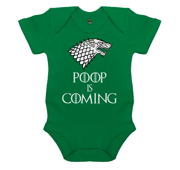 POOP Is Coming — Short-sleeve baby bodysuit, GREEN, 100% organic cotton
