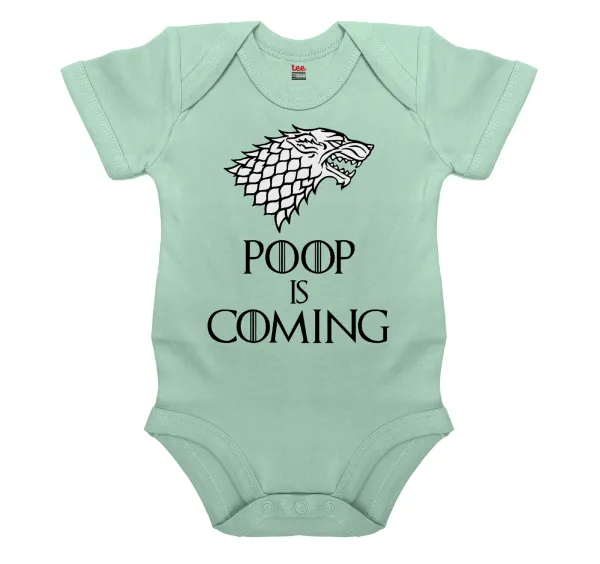 POOP Is Coming — Short-sleeve baby bodysuit, 0-18 months, mint, 100% organic cotton
