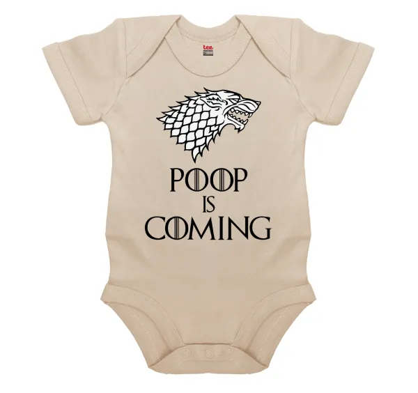 POOP Is Coming — Short-sleeve baby bodysuit, 0-18 months, natural (ecru), 100% organic cotton