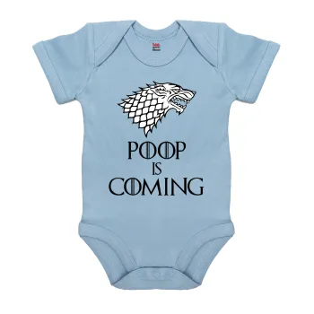 POOP Is Coming, Βρεφικό φορμάκι μωρού, 0-18 μηνών, Μπλε, 100% Organic Cotton, κοντομάνικο