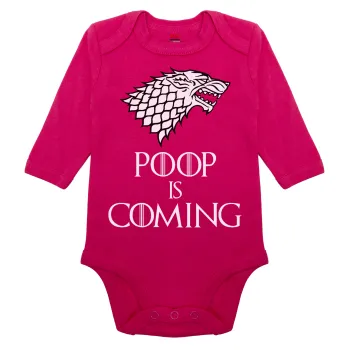 POOP Is Coming, Μακρυμάνικο βρεφικό φορμάκι, 0-18 μηνών, ΡΟΖ, 100% Organic Cotton
