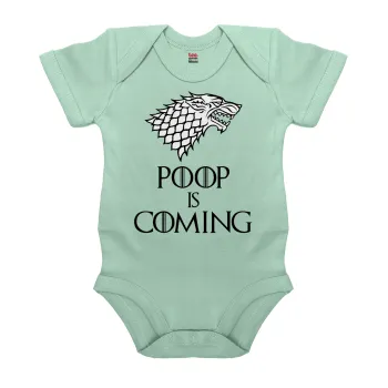 POOP Is Coming, Βρεφικό φορμάκι μωρού, 0-18 μηνών, mint (Μέντα), 100% Organic Cotton, κοντομάνικο