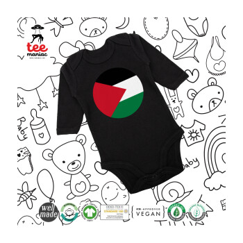 Σημαία Παλαιστίνης, Μακρυμάνικο βρεφικό φορμάκι, 0-18 μηνών, ΜΑΥΡΟ, 100% Organic Cotton