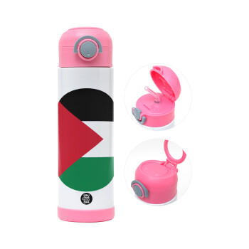 Palestine Flag, Children's hot water bottle, stainless steel, with safety straw, PINK (500ml)