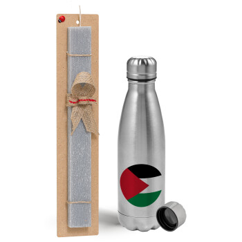 Σημαία Παλαιστίνης, Πασχαλινή Λαμπάδα με μεταλλικό παγούρι Inox (750ml) & κερί αρωματικό πλακέ (30cm) (ΓΚΡΙ)