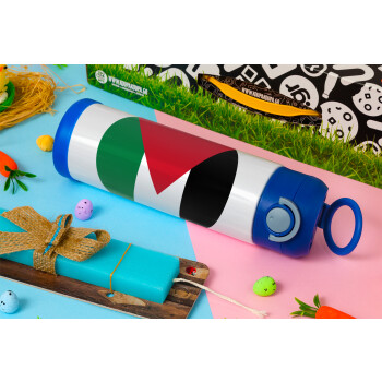 Σημαία Παλαιστίνης, Πασχαλινή Λαμπάδα με Παιδικό παγούρι θερμό, ανοξείδωτο, με καλαμάκι ασφαλείας, ΜΠΛΕ (500ml)