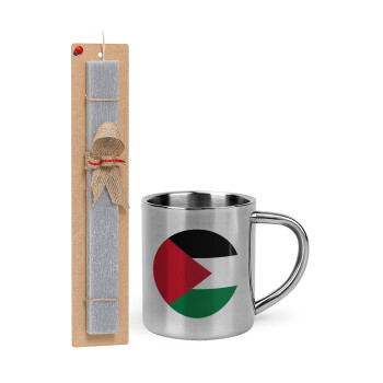 Palestine Flag, Easter Set, metallic thermal cup (300ml) & Easter aromatic flat candle (30cm) (GRAY)