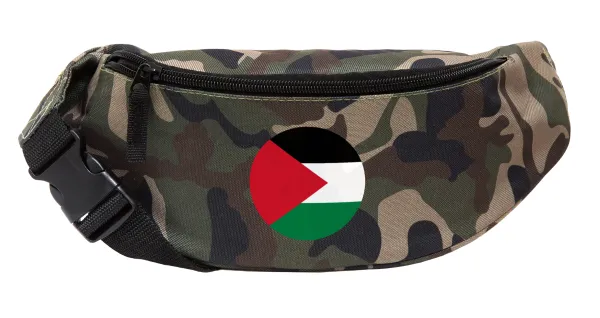 Palestine Flag — Unisex waist bag (banana) in Jungle camouflage color with 2 pockets