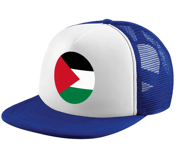 Palestine Flag — Adult Soft Trucker Hat with Blue/White Mesh (POLYESTER, ADULT, UNISEX, ONE SIZE)