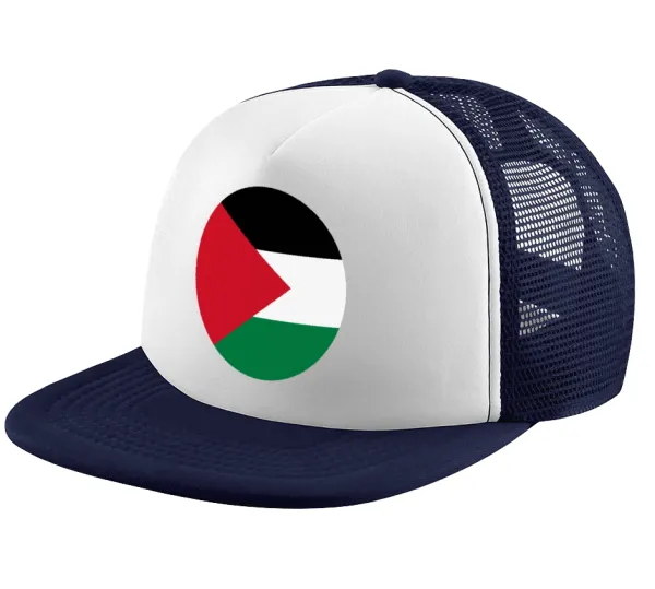Palestine Flag — Adult Soft Trucker Hat with Dark Blue/White Mesh (POLYESTER, ADULT, UNISEX, ONE SIZE)