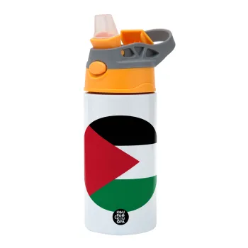 Palestine Flag, Children's hot water bottle, stainless steel, with safety straw, Orange/Grey (360ml) BPA-FREE