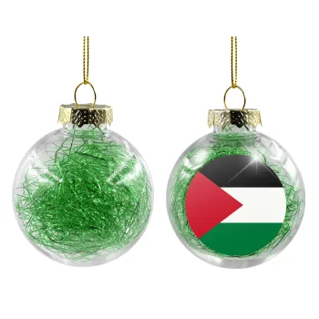 Palestine Flag, Transparent Christmas tree ball ornament with green filling 8cm