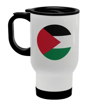 Palestine Flag, Stainless steel travel mug with lid, double wall white 450ml