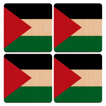 Palestine Flag, ΣΕΤ x4 Σουβέρ ξύλινα τετράγωνα plywood (9cm)