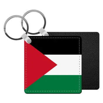 Palestine Flag, Μπρελόκ Δερματίνη, τετράγωνο ΜΑΥΡΟ (5x5cm)