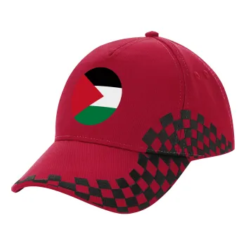 Palestine Flag, Adult Cap RACING Ultimate Red/Black, (100% COTTON DRILL, ADULT, UNISEX, ONE SIZE ADULT)