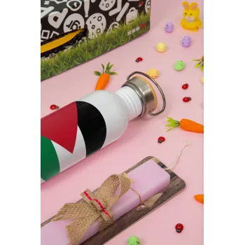 Σημαία Παλαιστίνης, Πασχαλινή Λαμπάδα με παγούρι μεταλλικό (620ml, stainless steel) & κερί αρωματικό πλακέ (30cm) (ΡΟΖ)