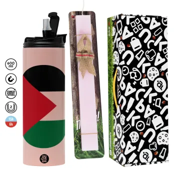 Σημαία Παλαιστίνης, Πασχαλινή Λαμπάδα με  ΡΟΖ Travel Tumbler θερμό (600ml, BPA free) & κερί αρωματικό πλακέ (30cm) (ΡΟΖ)